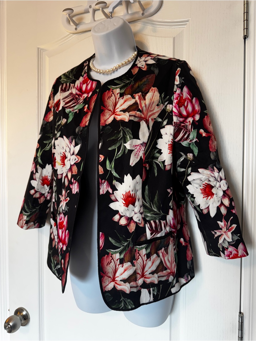 EKOL Floral Botanical Open Front Jacket Blazer Size 44 (Size 12/Large)